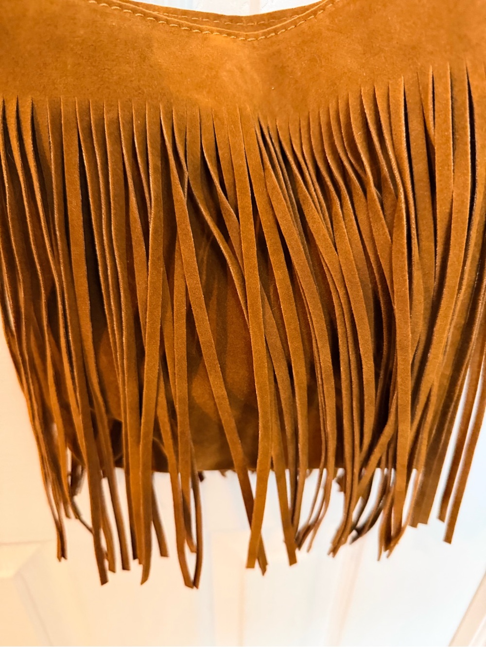 Fringed Suede Shoulder Bag in Brown